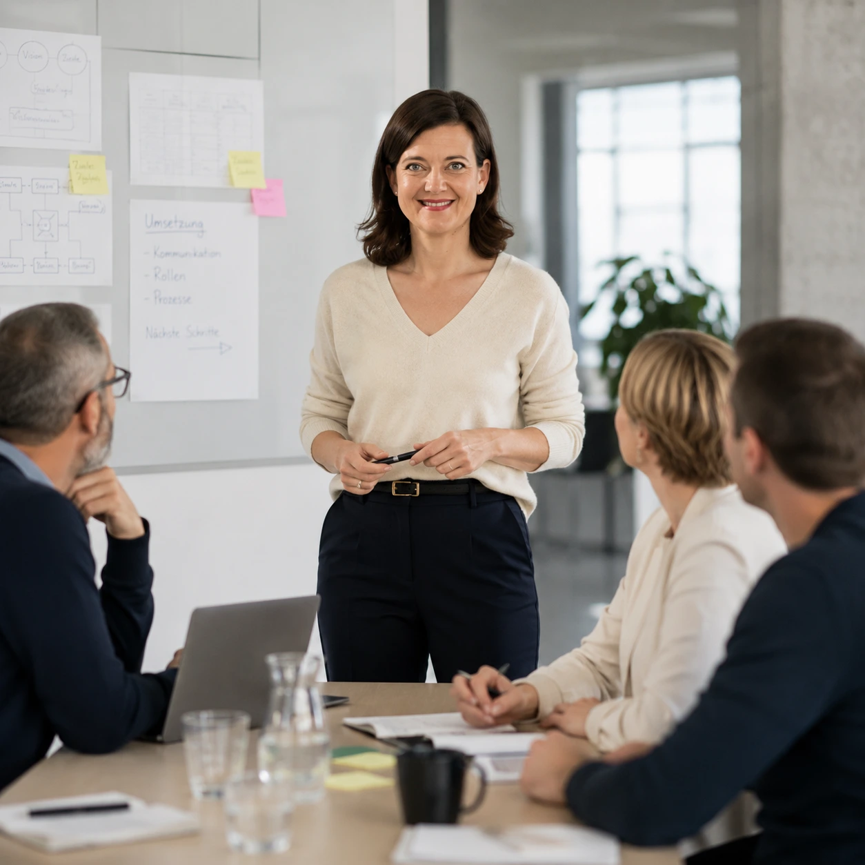 Laura Marinello moderiert einen Veränderungsprozess am Whiteboard